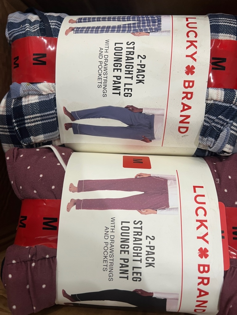 1pk Lucky Brand Blue Plaid or 1pkMaroon Dot Lounge Pants - Picture 3 of 3